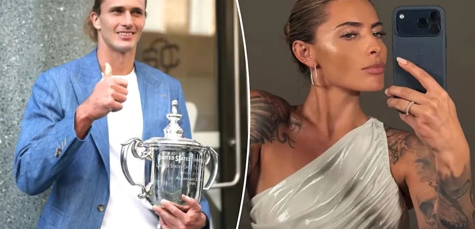 Man holding trophy and woman taking selfie