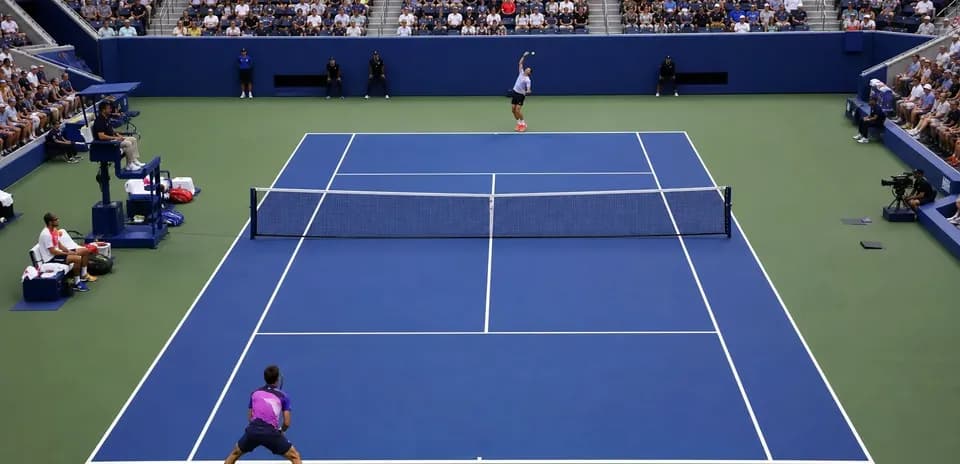 Player serving during a tennis match at stadium