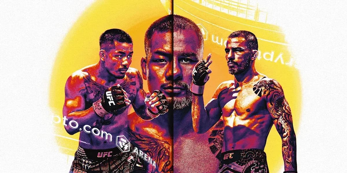 Three fighters posing in UFC promotional artwork