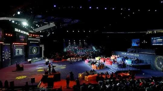 View of the IPL auction event with teams and audience