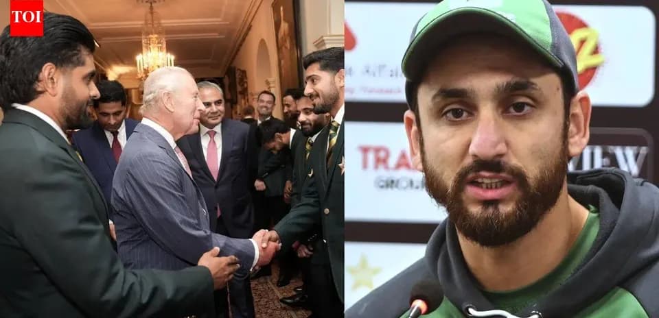 Pakistan cricket team meeting dignitaries and player speaking