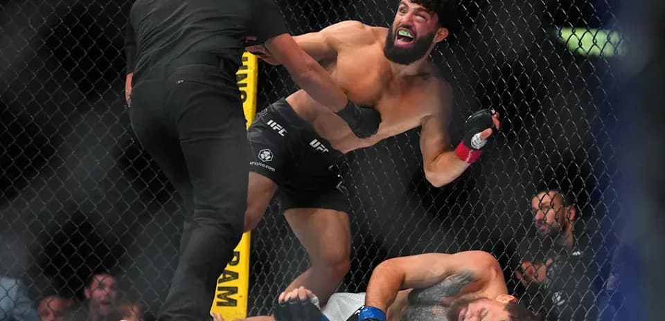 Fighter celebrating while opponent is down on canvas