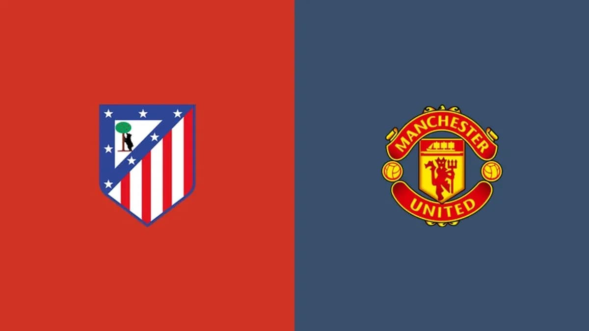 Logos of Atletico Madrid and Manchester United