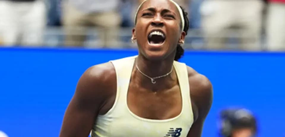 Tennis player celebrating during match at US Open