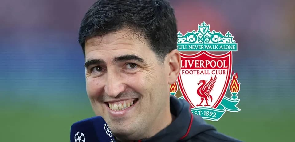 Person speaking with Liverpool FC logo in background