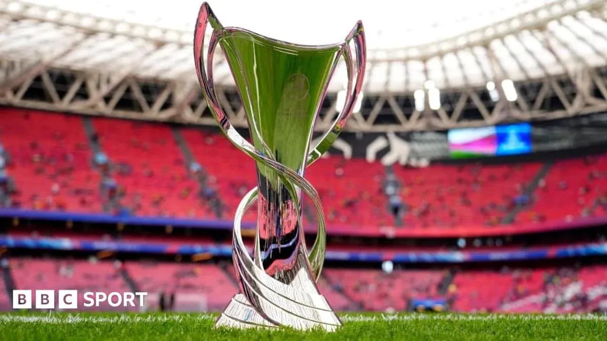 Trophy displayed on field before match