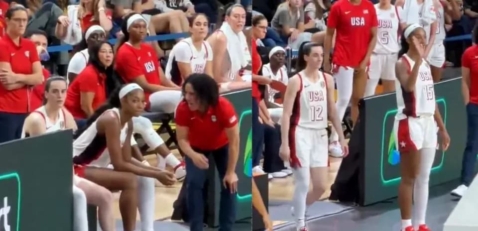 USA basketball team on the sidelines during game