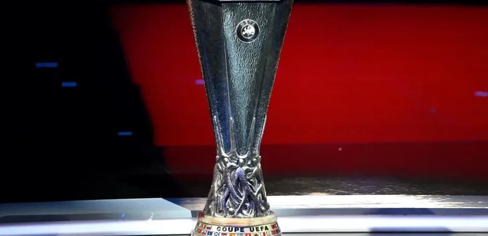 UEFA Europa League trophy displayed on stage