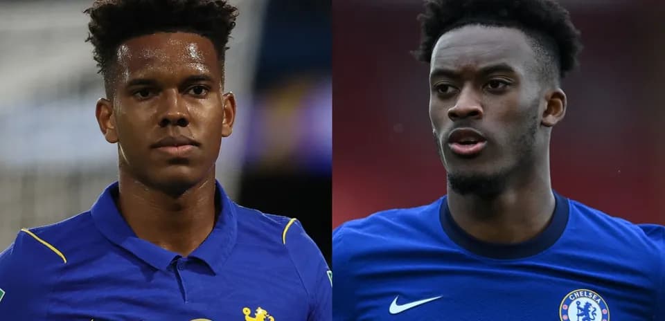 Two Chelsea players in blue kits facing camera