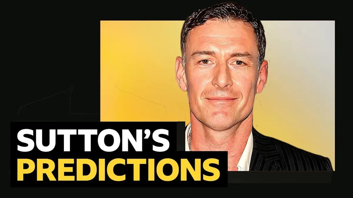 Man presenting predictions with a graphic background