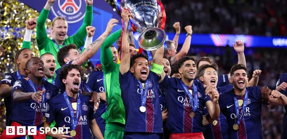 Paris Saint-Germain players celebrating UEFA Champions League victory