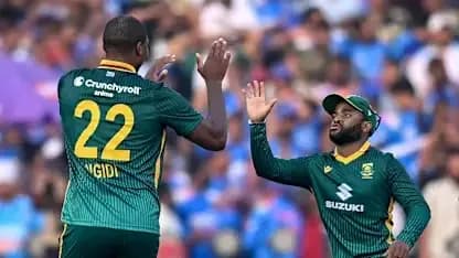 South African players celebrating a wicket during match