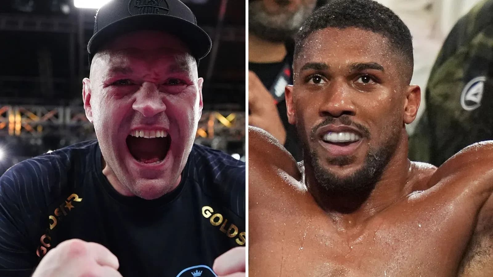 Tyson Fury and Anthony Joshua in boxing poses