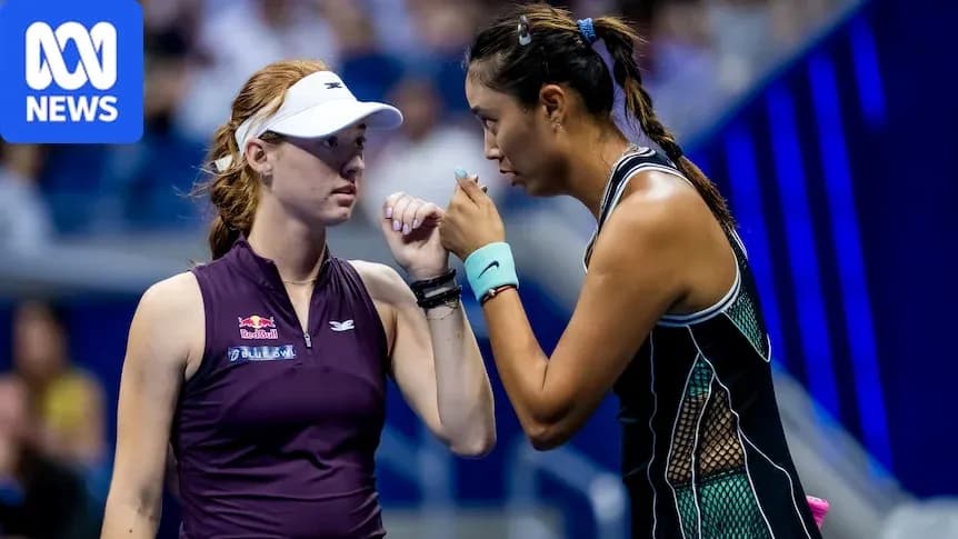 Two tennis players discussing strategy during match