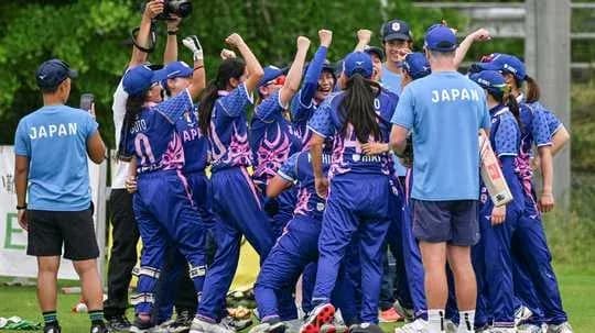 Japan women's cricket team celebrating victory on field