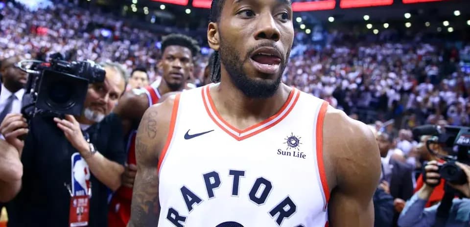 Kawhi Leonard leaving court after playoff victory