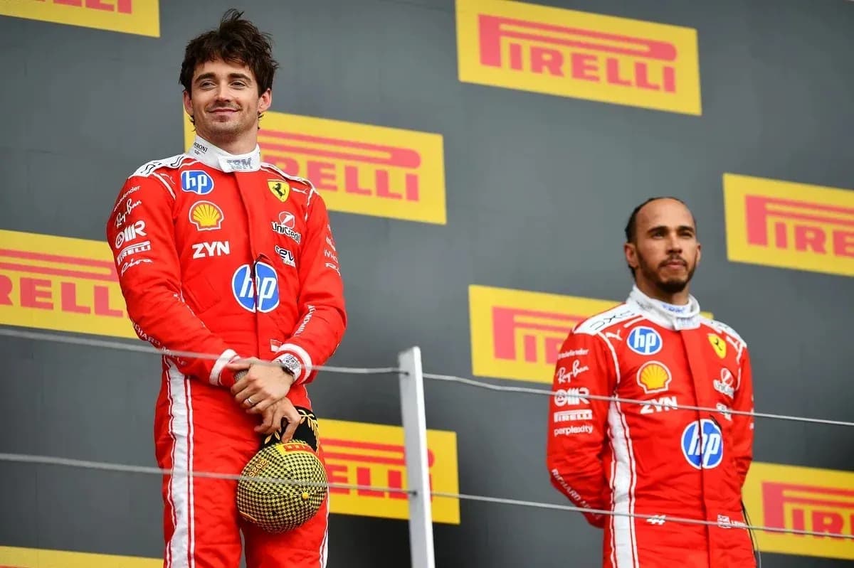 Two drivers on podium at Formula 1 event