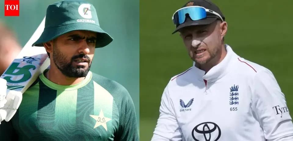 Two cricketers in team uniforms, Pakistan and England