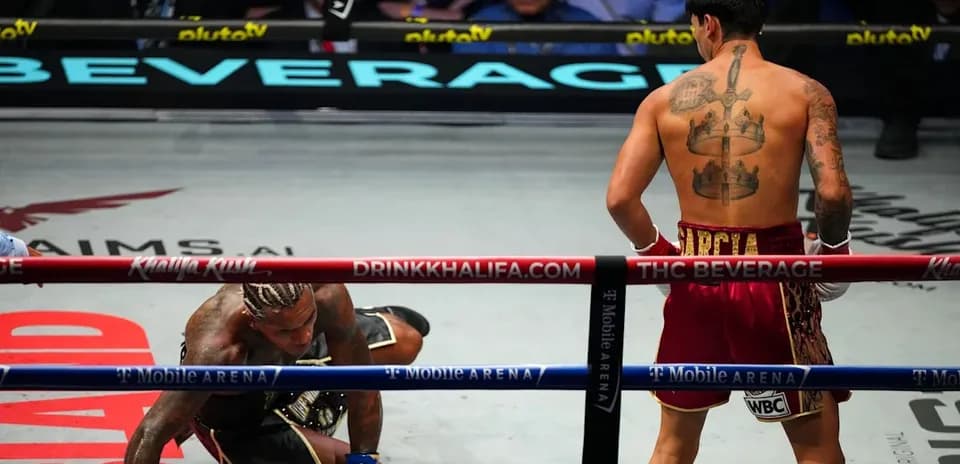 Boxer on the canvas during a match