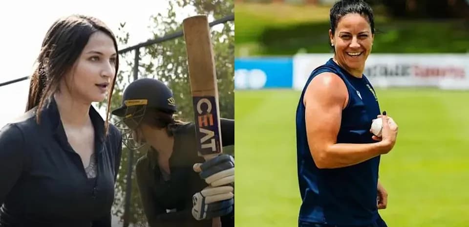 Two female cricketers in action during training