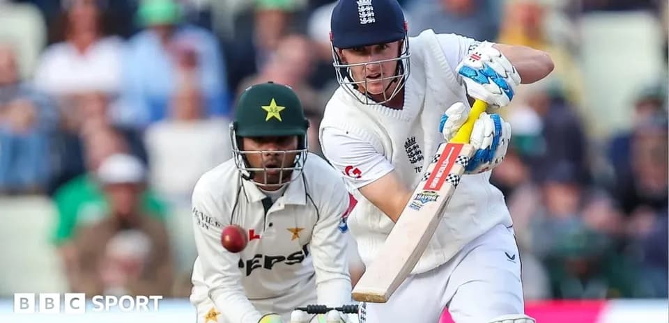 Batsman playing shot while wicketkeeper prepares to catch