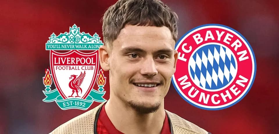 Player with Liverpool and Bayern Munich logos in background