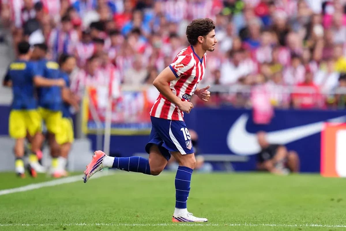 Player in Atlético Madrid kit running on field