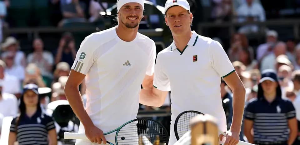 Two tennis players posing before match at Wimbledon