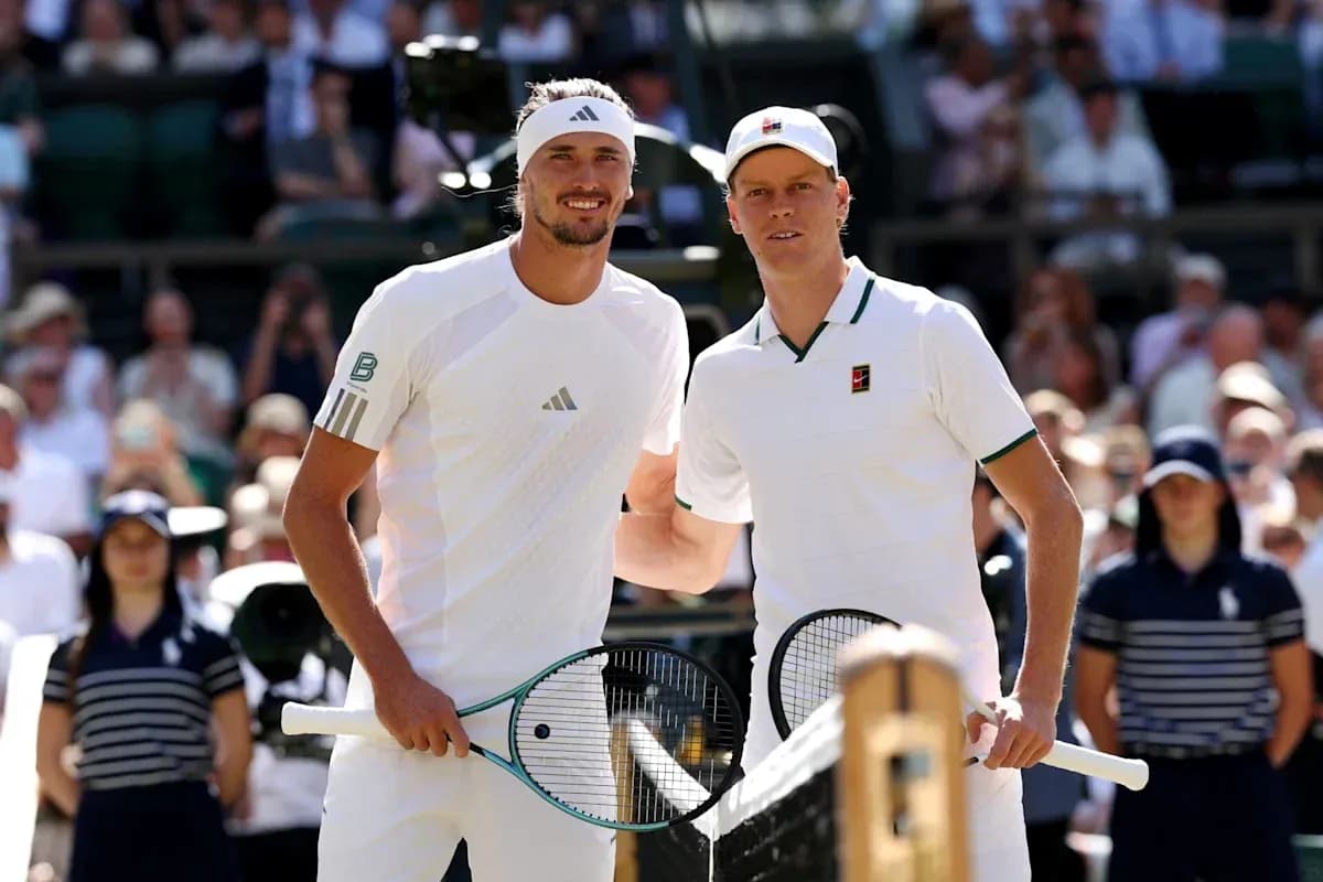 Two tennis players posing before match at Wimbledon