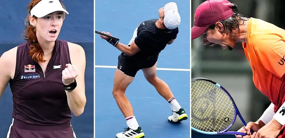 Three tennis players during matches on court