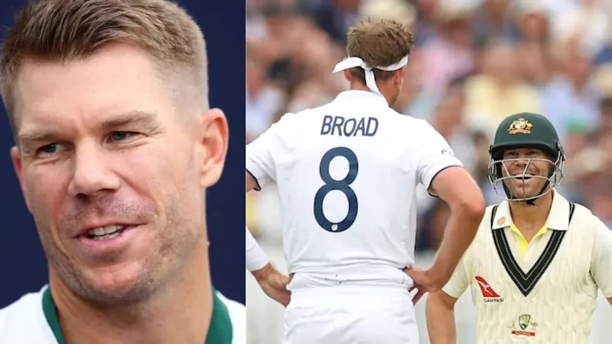 David Warner and Stuart Broad during cricket match