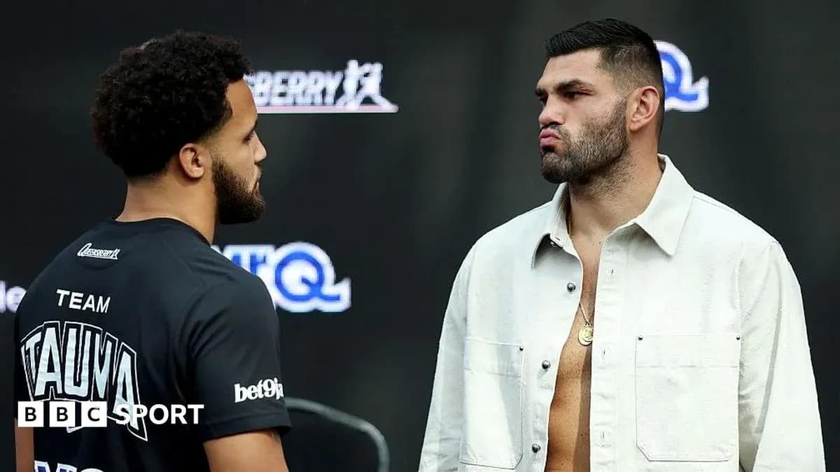 Two boxers facing off at press conference