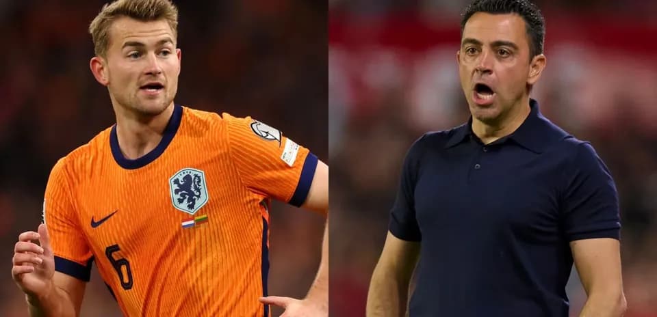 Matthijs de Ligt in orange kit, Xavi coaching