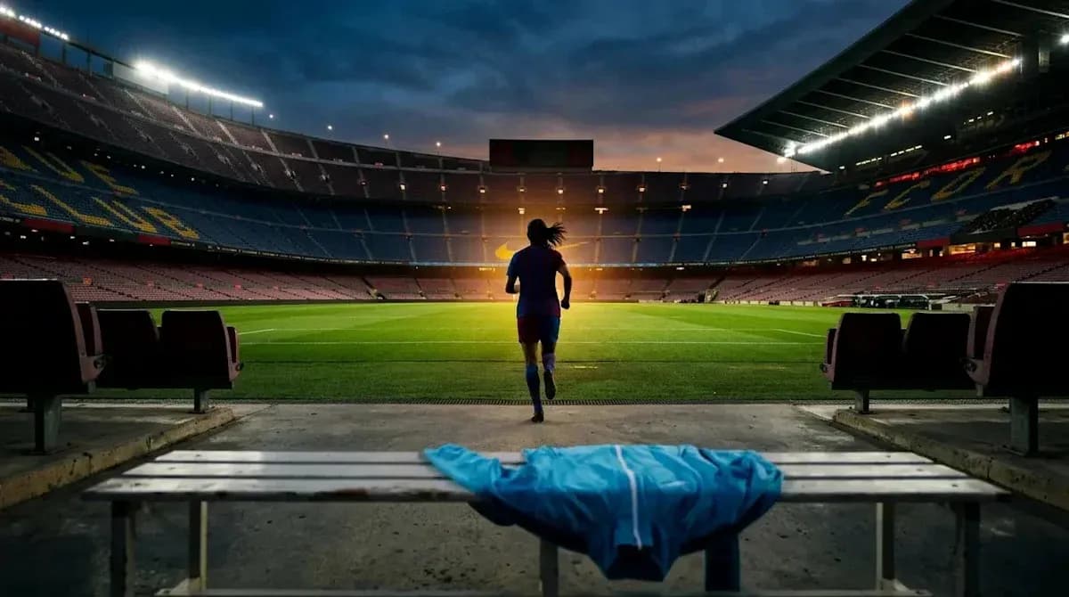 Player running onto the pitch at Camp Nou