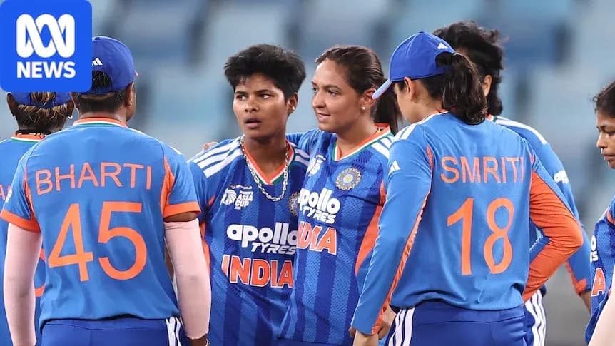 Indian women's cricket team in a huddle during match