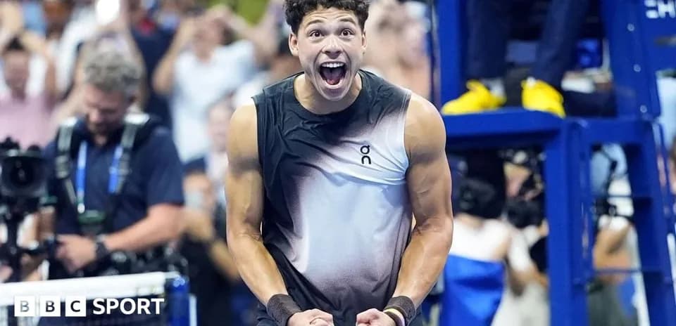 Tennis player celebrating victory at US Open