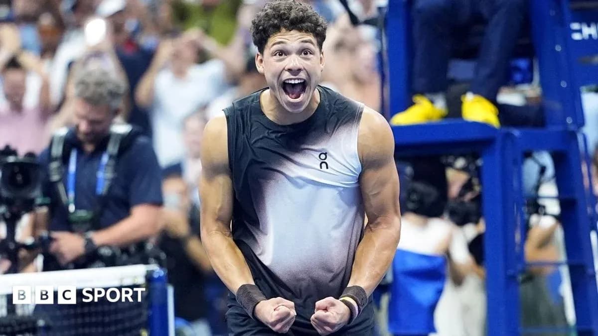 Tennis player celebrating victory at US Open