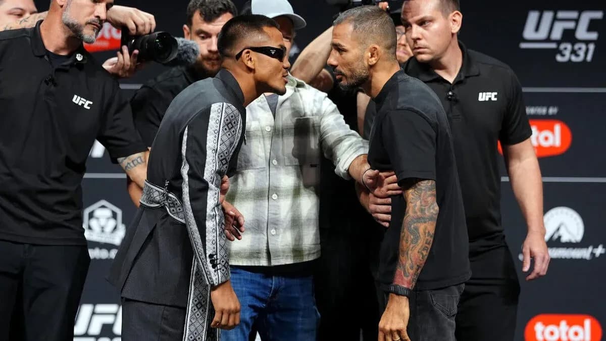 Two fighters facing off at UFC 331 weigh-in