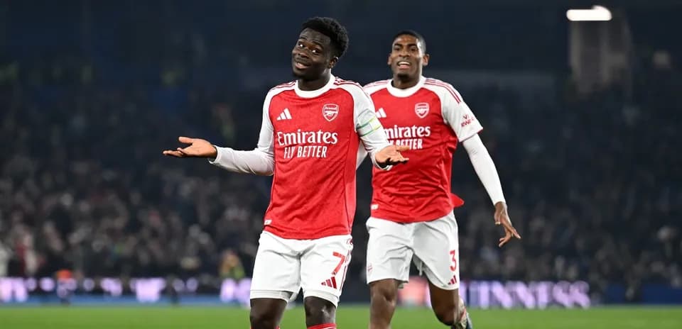 Bukayo Saka celebrating during Brighton match