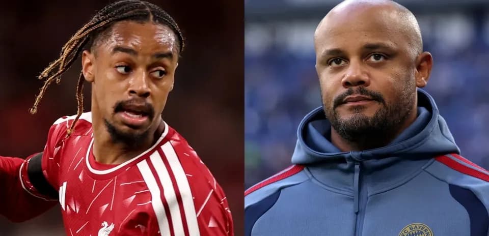 Liverpool player and Bayern Munich coach in split image