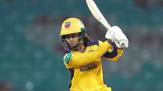 Cricketer batting in yellow team uniform