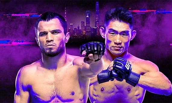Two MMA fighters posing for a promotional event