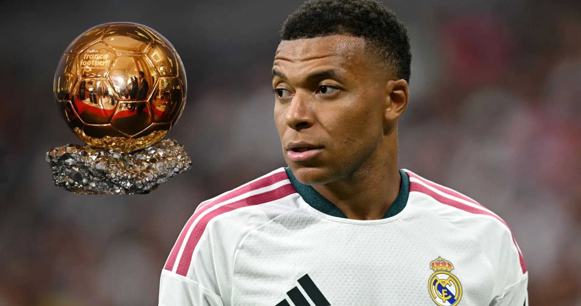 Kylian Mbappé with Ballon d'Or trophy