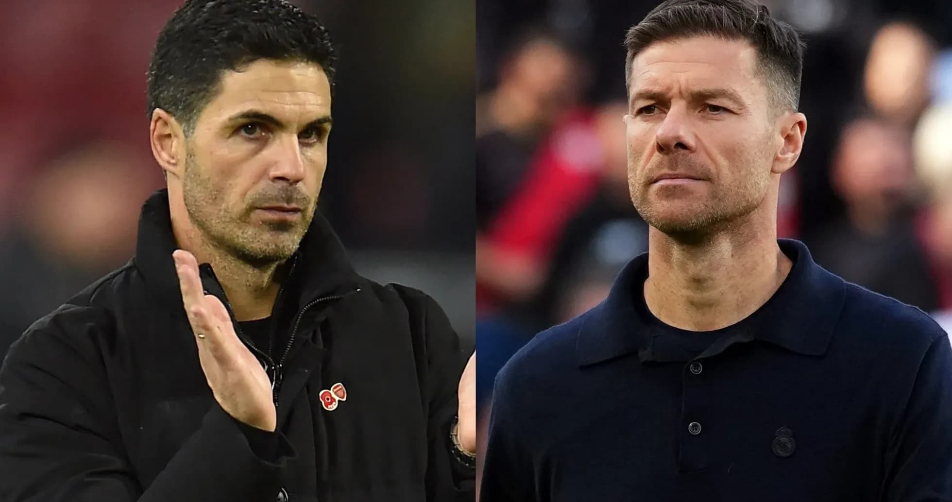 Two football managers on opposite sides of the field