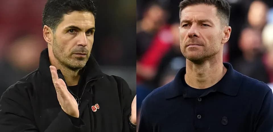 Two football managers on opposite sides of the field