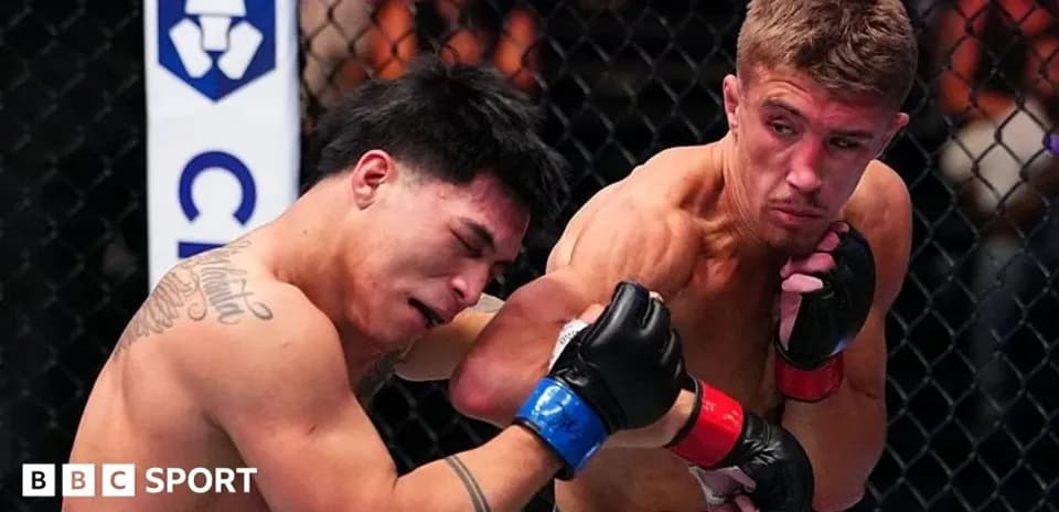 Two fighters exchanging punches in the octagon