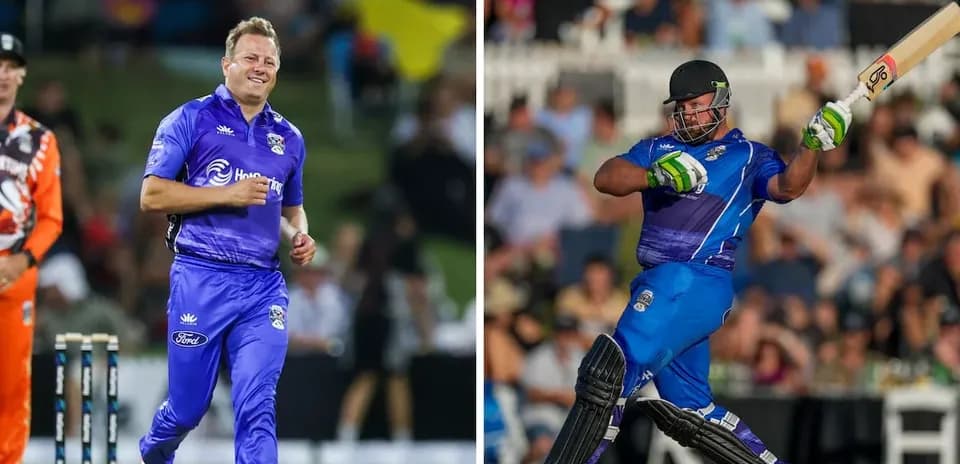 Cricket players bowling and batting during match