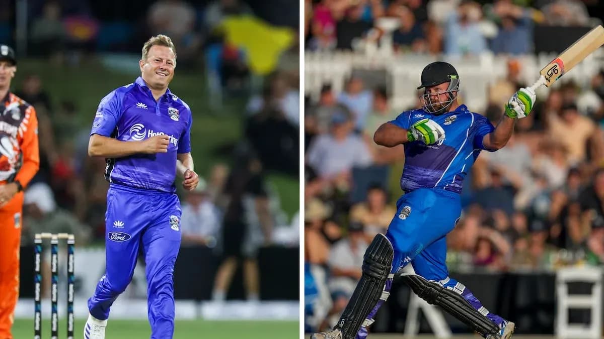 Cricket players bowling and batting during match