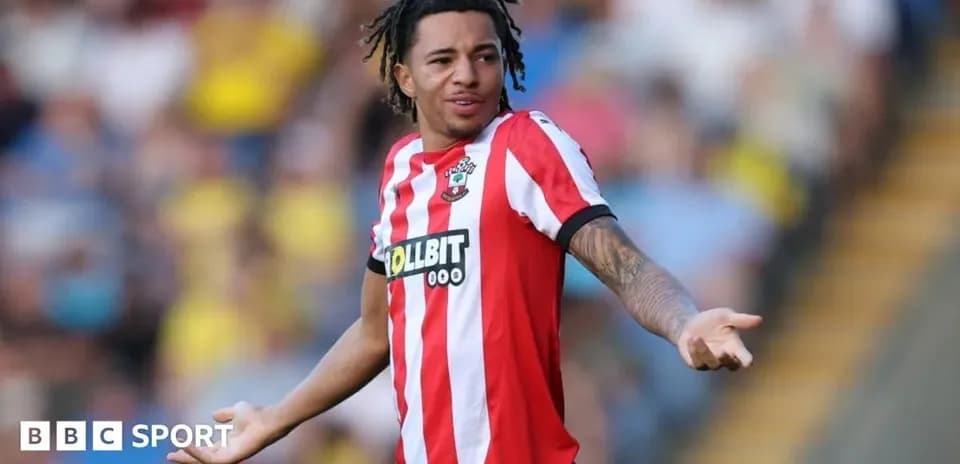 Player gesturing during match in Southampton kit