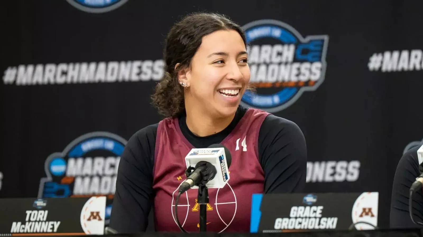 Tori McKinney speaking at NCAA March Madness press conference